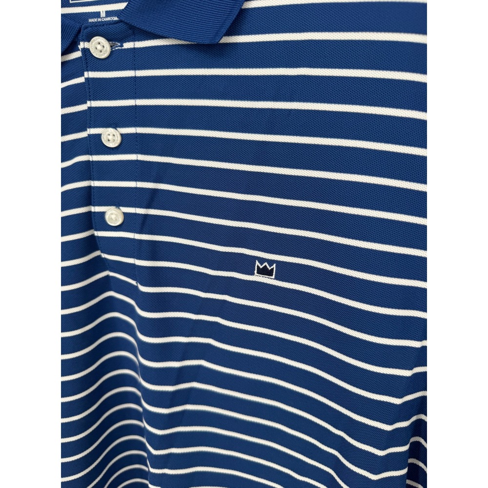 Crown Ivy Men's Blue‎ White Stripe Short Sleeve Polo Shirt Medium - Picture 3 of 5